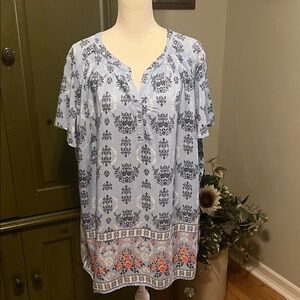 St. John's Bay Blue and Orange Floral Blouse, 3X